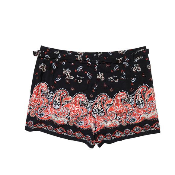 New Ann Taylor Loft Sunset Paisley printed Tie waist black red shorts size 4P - Picture 7 of 11